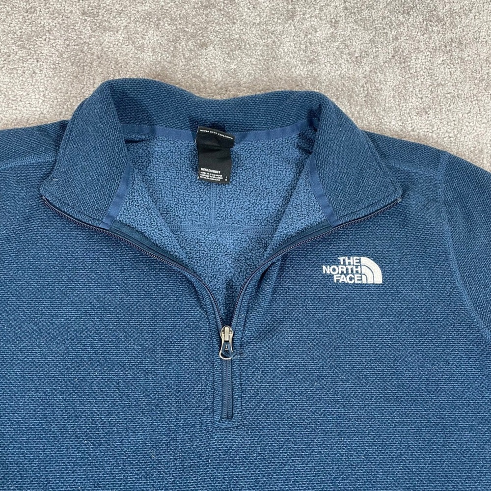 North Face 1/4 Zip Fleece‎ Pullover Mens Large Textured Cap Rock Sweater Blue